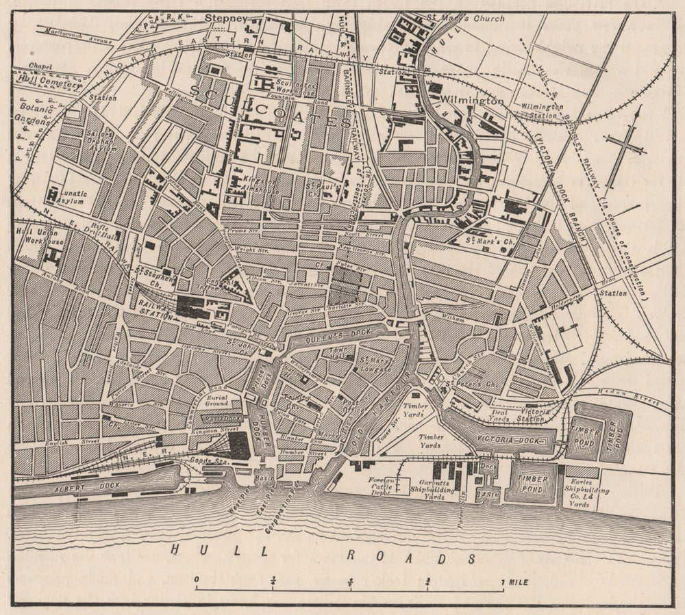 Map of Hull, Yorkshire 1898 old antique vintage plan chart