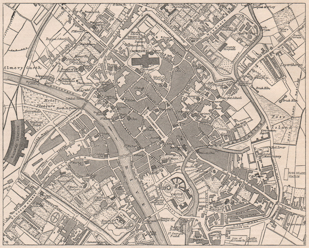 Town/city plan of York. Yorkshire. BRITANNICA 1898 old antique map chart