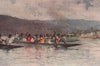 'Wahine's Canoe race on the Waikato' by Walter Wright. New Zealand 1908 print