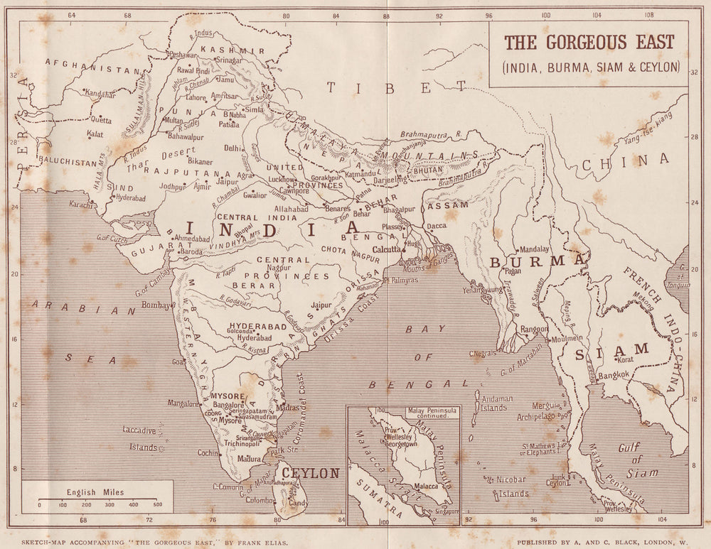 'The Gorgeous East'. India, Burma, Siam, Malaya & Ceylon. Indochina 1913 map