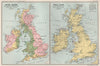 BRITISH ISLES river/drainage basins, waterpartings & tidal flow 1904 old map