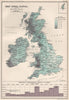 BRITISH ISLES RAINFALL. Mean annual precipitation. BARTHOLOMEW 1904 old map