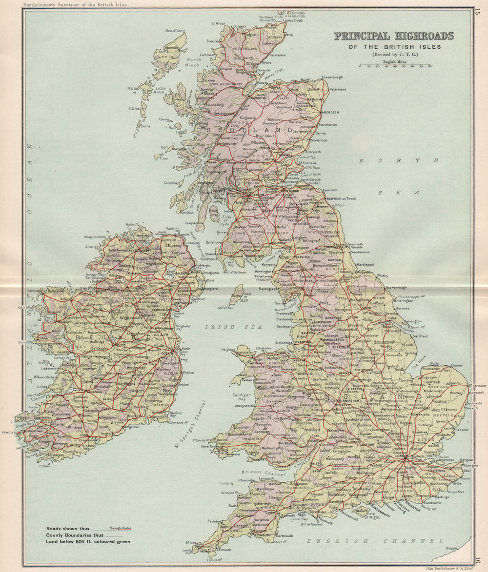 BRITISH ISLES. Principal Highroads/Highways. Main/A-Roads. BARTHOLOMEW 1904 map