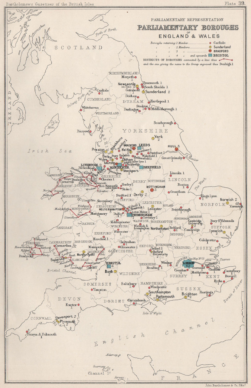ENGLAND & WALES Parliamentary representation. Boroughs. Constituencies 1904 map