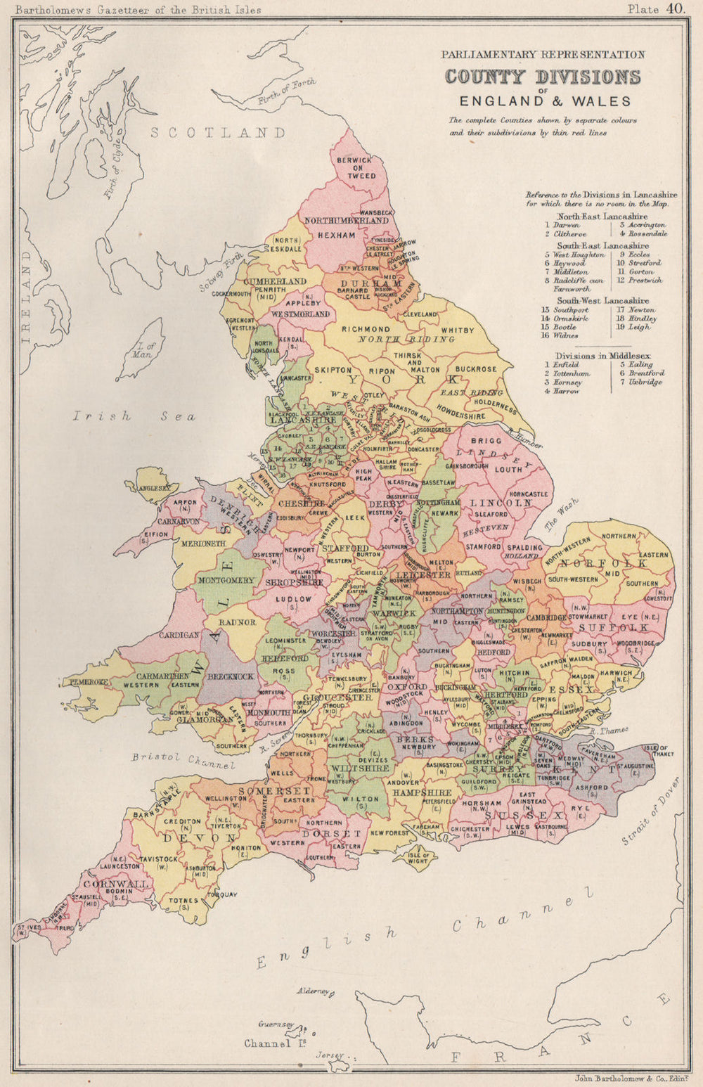 ENGLAND & WALES Parliamentary representation. Constitutencies. Counties 1904 map