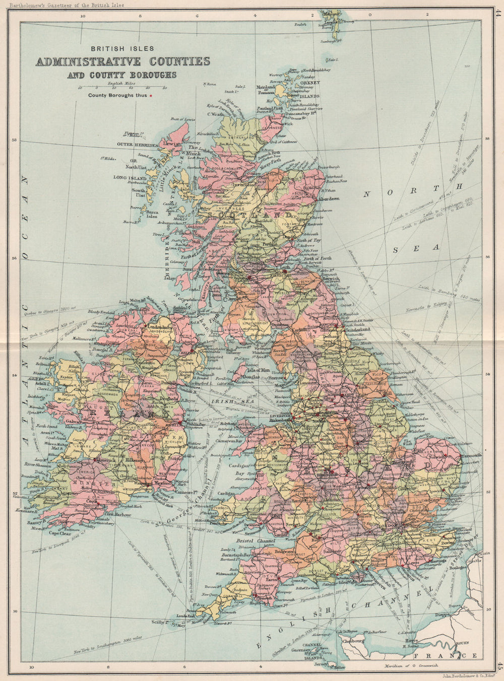 BRITISH ISLES. Administrative Counties/County Boroughs. BARTHOLOMEW 1904 map