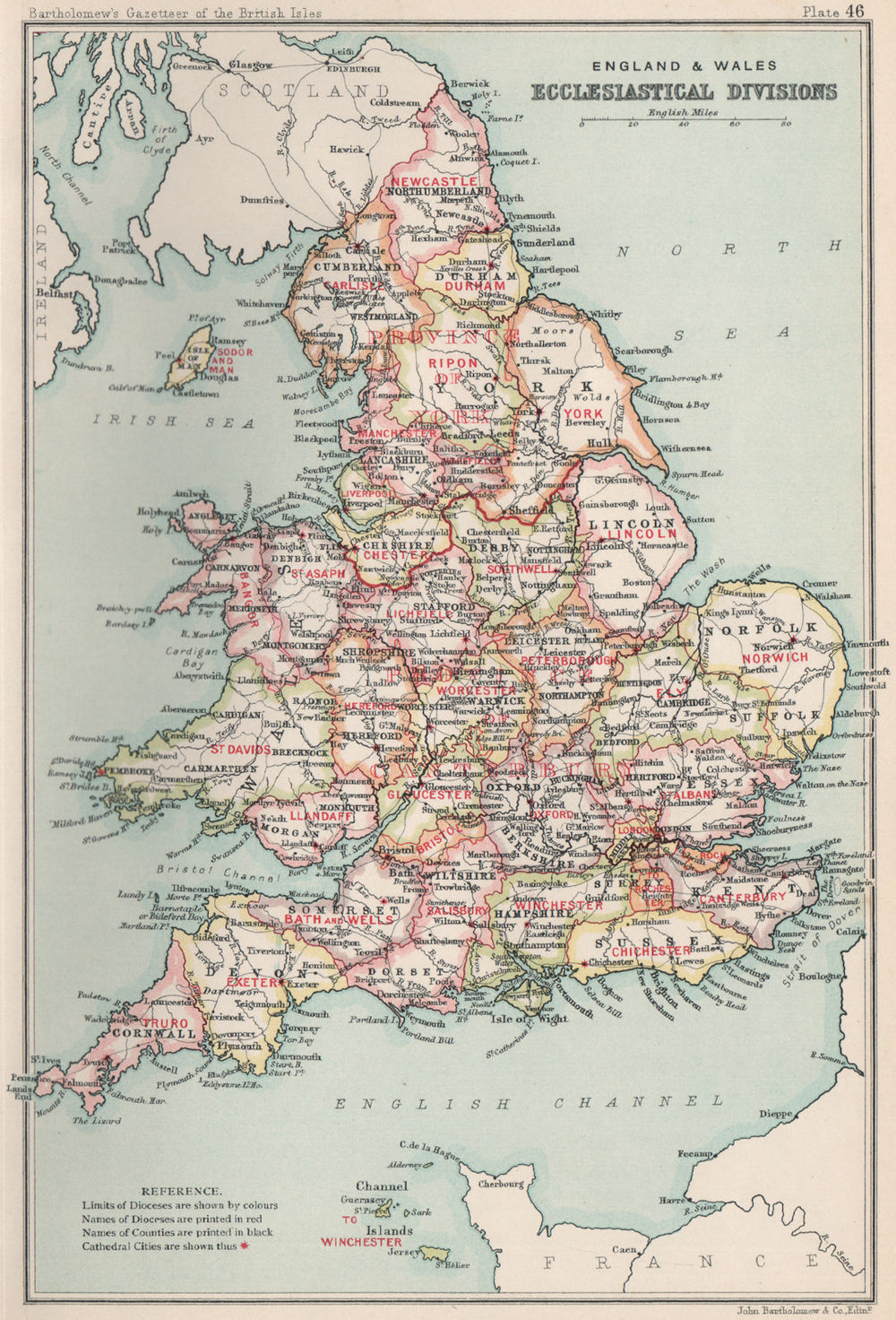 England & Wales. Ecclesiastical divisions. Religious church. Dioceses 1904 map