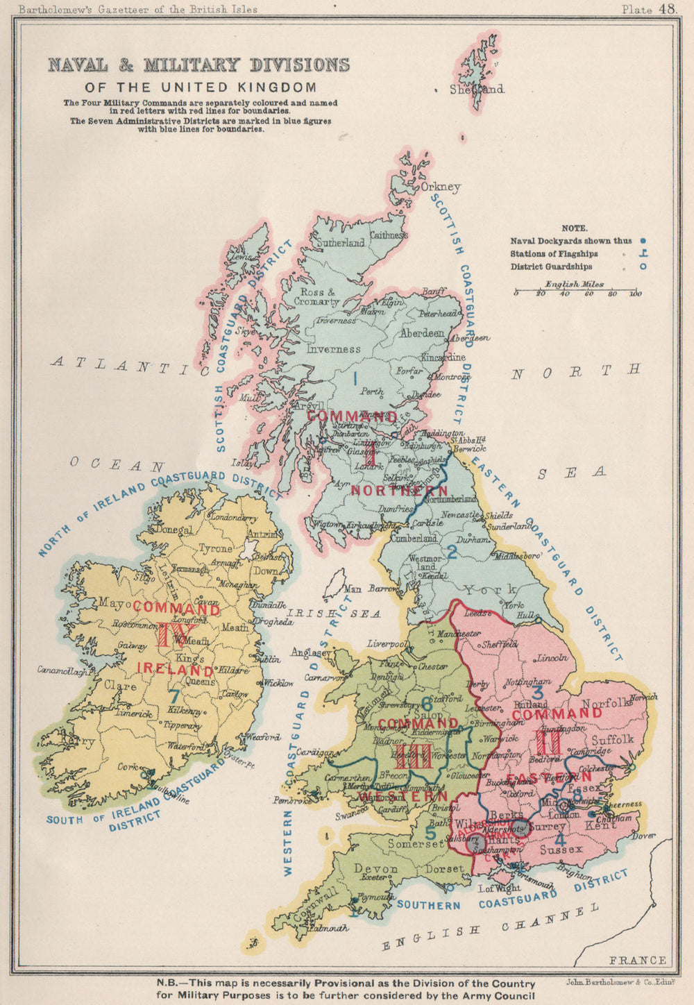 UNITED KINGDOM NAVAL/MILITARY divisions Coastguard Dockyards Flagships 1904 map