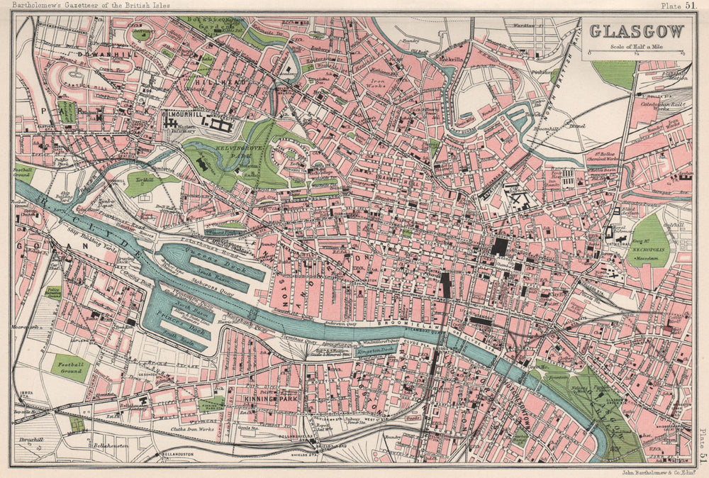GLASGOW antique town/city plan. BARTHOLOMEW 1904 old map chart