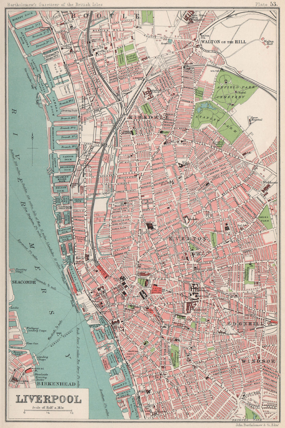 LIVERPOOL antique town/city plan. BARTHOLOMEW 1904 old map chart