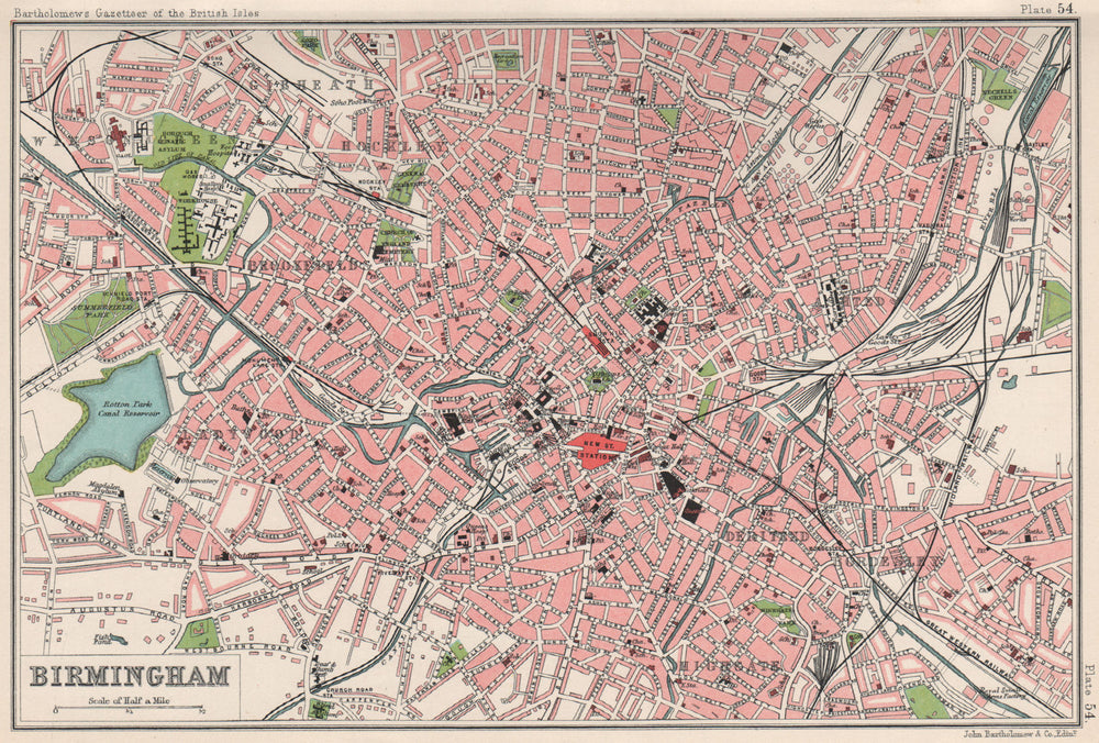 BIRMINGHAM antique town/city plan. BARTHOLOMEW 1904 old map chart
