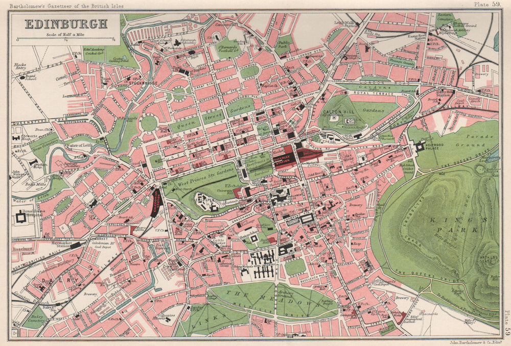 EDINBURGH  antique town/city plan. BARTHOLOMEW 1904 old map chart
