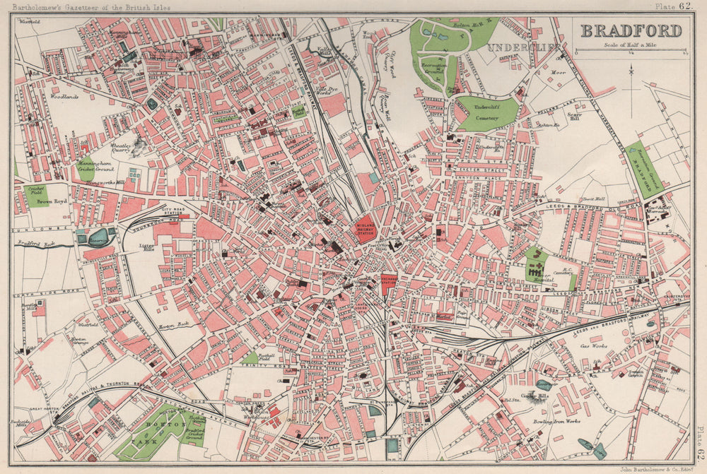 BRADFORD antique town/city plan. BARTHOLOMEW 1904 old map chart