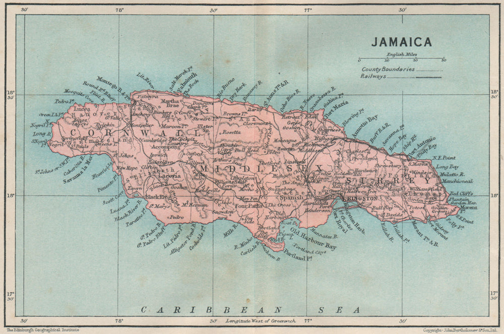 JAMAICA. Vintage map. West Indies. Caribbean 1927 old vintage plan chart