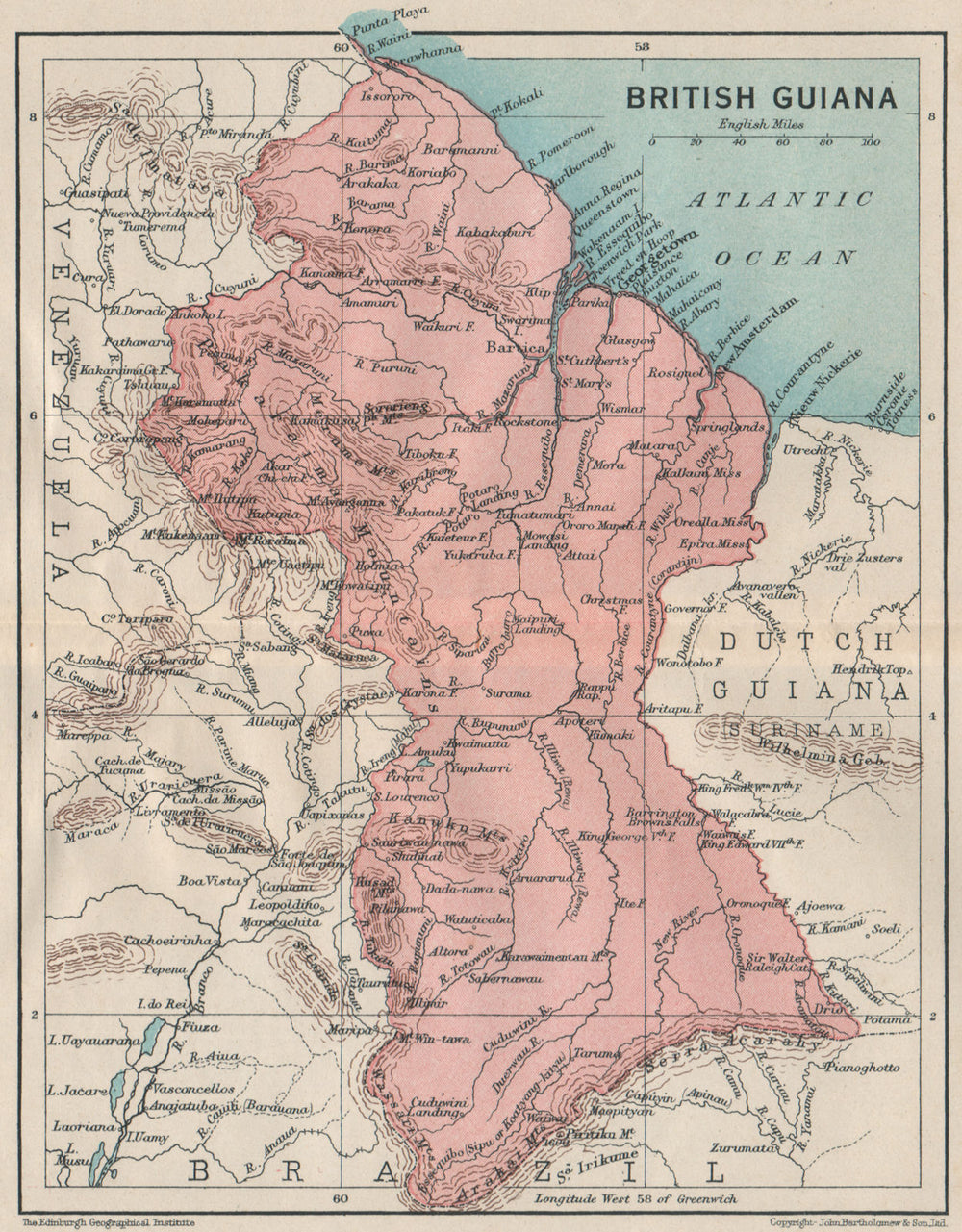 BRITISH GUIANA (GUYANA) . Vintage map. Guyana. Caribbean 1927 old vintage