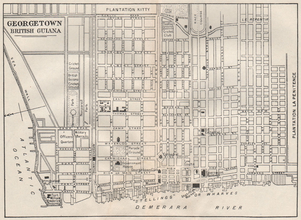 GEORGETOWN. Vintage town map. British Guiana (Guyana) /Guyana. Caribbean 1927