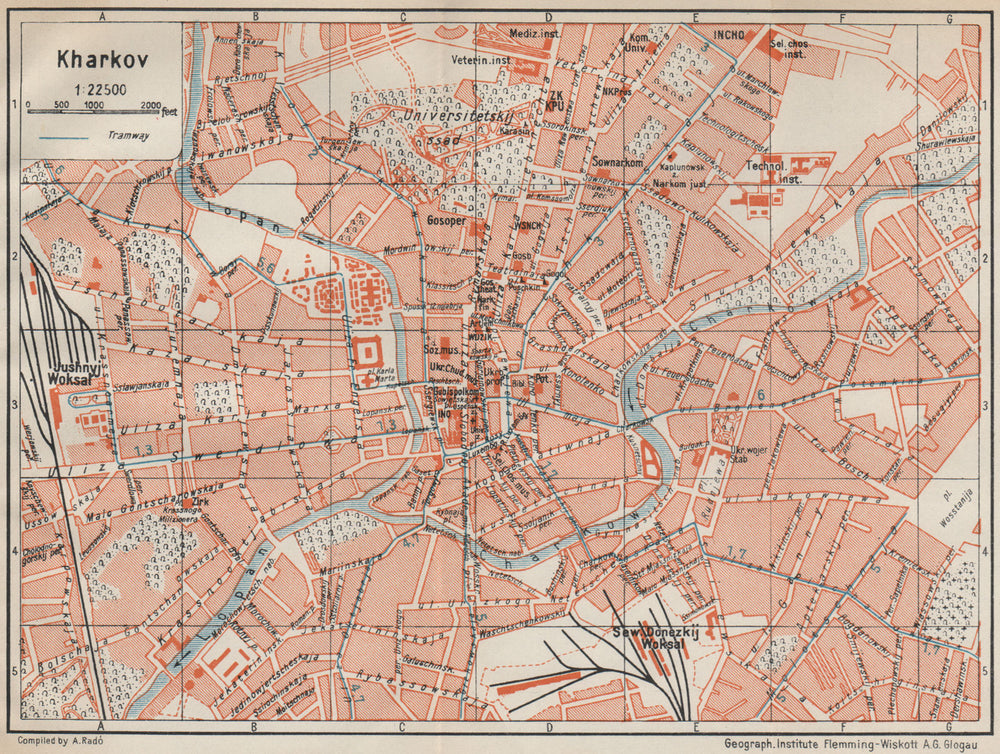 KHARKOV/KHARKIV vintage town/city plan. Soviet Union/USSR. Ukraine 1929 map