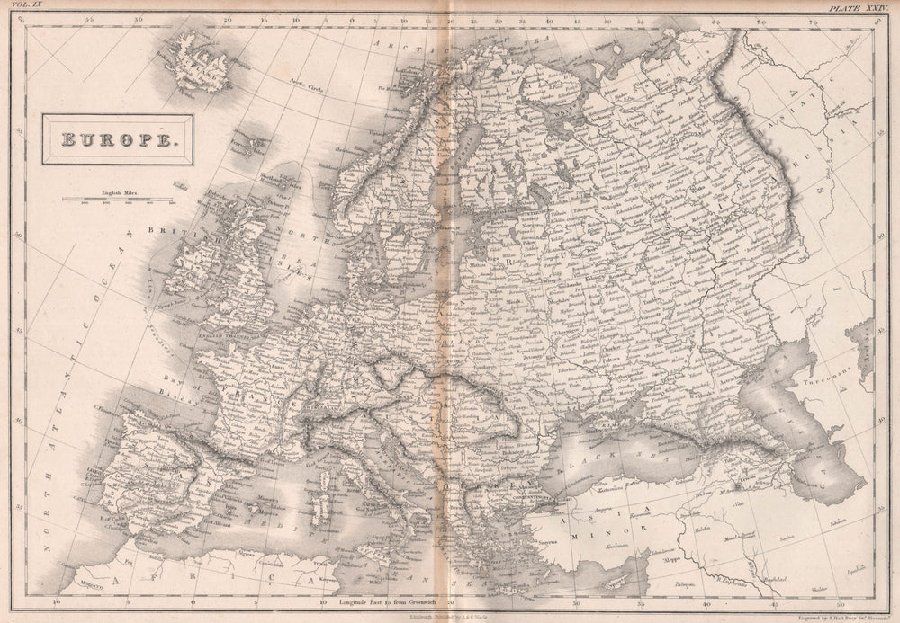 Europe. BRITANNICA 1860 old antique vintage map plan chart
