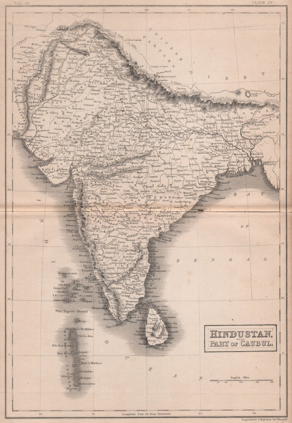 Hindustan, with part of Caubul. India Maldives Kabul. BRITANNICA 1860 old map