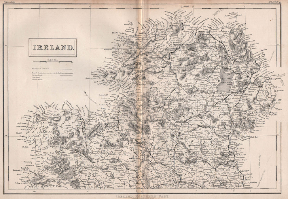 IRELAND NORTH. Railways & coaching routes. BRITANNICA 1860 old antique map