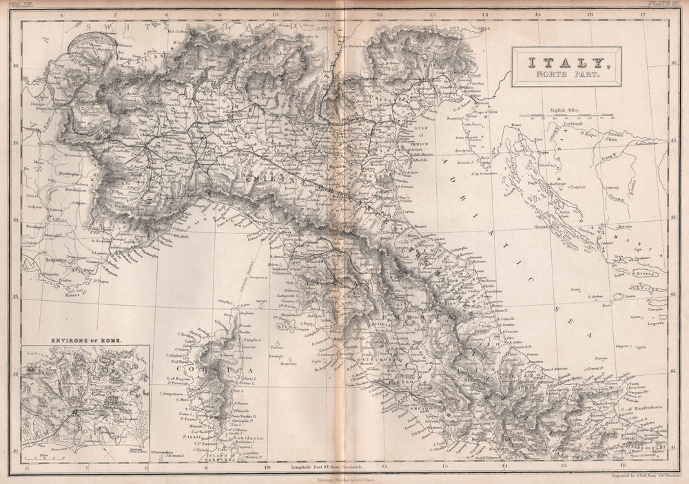 NORTHERN ITALY. Environs of Rome. Railways. BRITANNICA 1860 old antique map