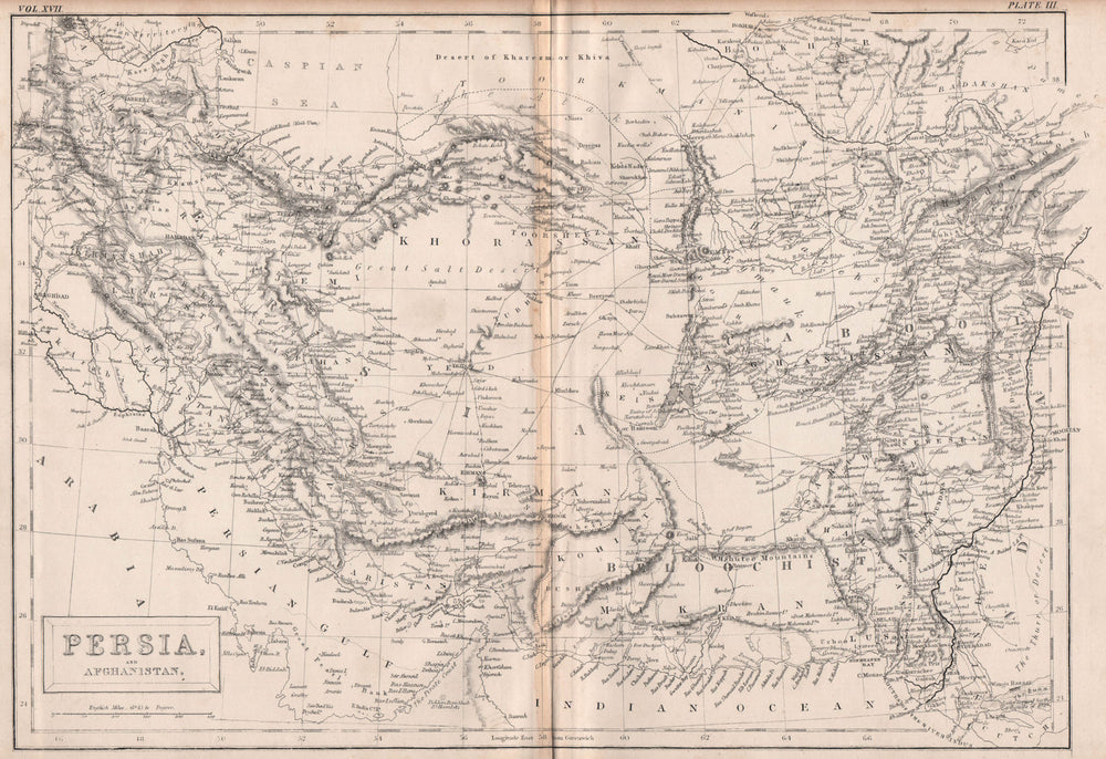 Persia, and Afghanistan. South West Asia. Iran. BRITANNICA 1860 old map