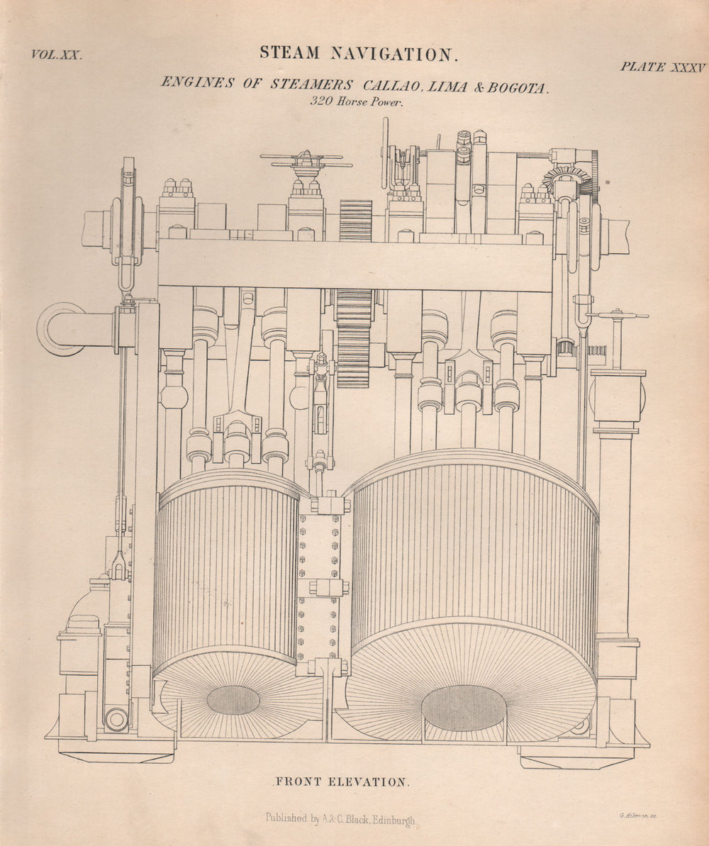 VICTORIAN ENGINEERING DRAWING. Engines of Steamers Callao, Lima & Bogota 1. 1860