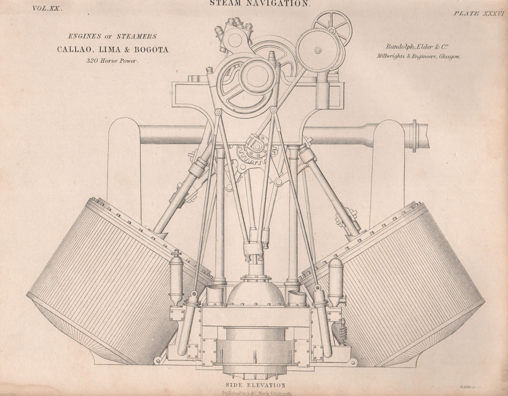 VICTORIAN ENGINEERING DRAWING. Engines of Steamers Callao, Lima & Bogota 2. 1860