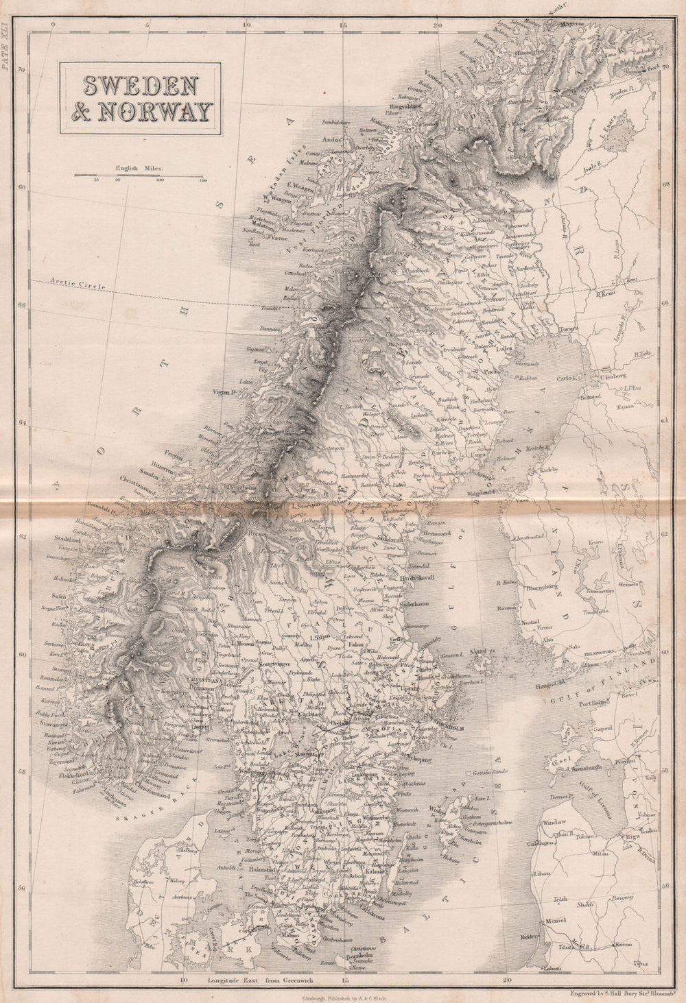 Sweden & Norway. Scandinavia. Railways. BRITANNICA 1860 old antique map chart