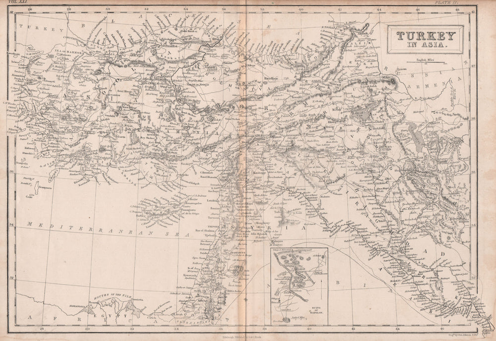 Turkey in Asia. Inset Ruins of Babylon. BRITANNICA 1860 old antique map chart