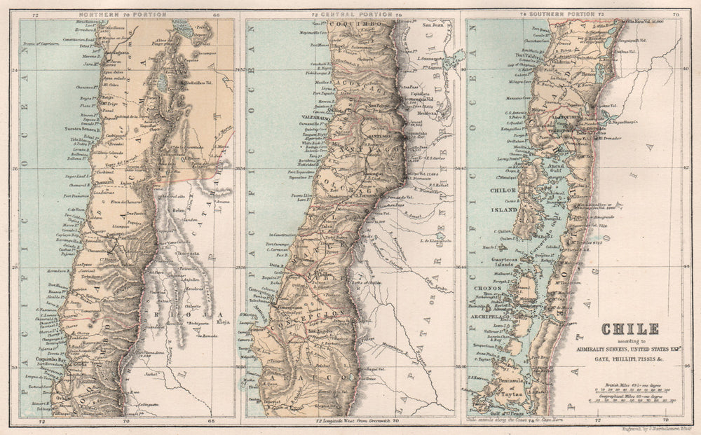 Chile according to the Admiralty US Expedition Gaye Phillipi Pissis 1886 map