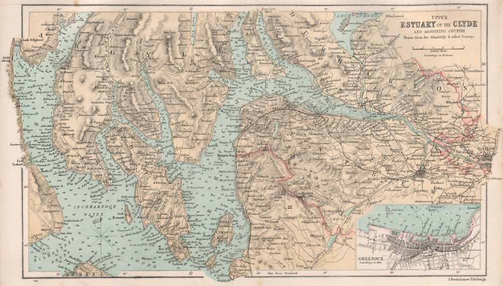 Upper Clyde Estuary. Greenock town plan. Scotland. BARTHOLOMEW 1886 old map