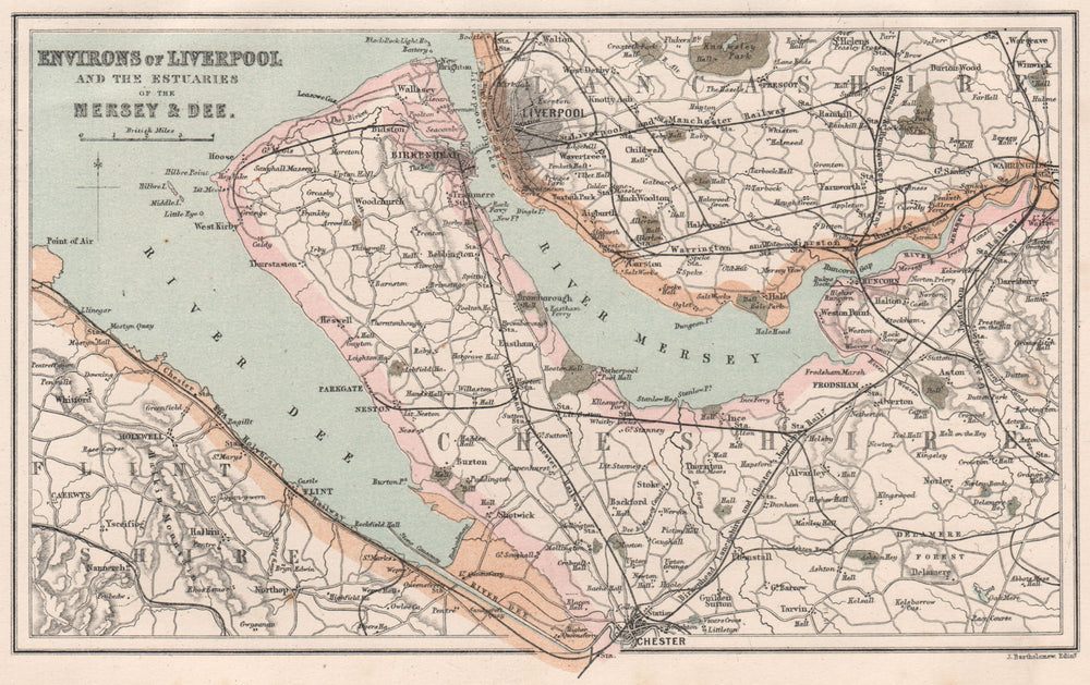 LIVERPOOL environs. Merseyside Deeside Wirral. BARTHOLOMEW 1886 old map