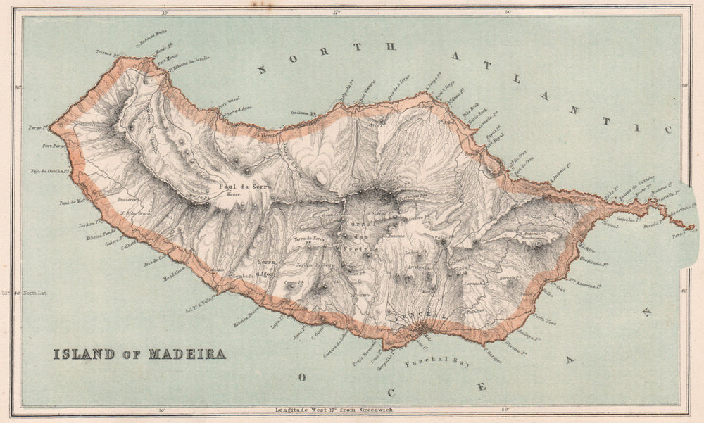 Island of MADEIRA. Portugal. BARTHOLOMEW 1886 old antique map plan chart