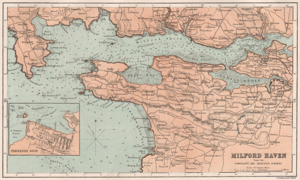 MILFORD HAVEN. Inset Pembroke Dock plan. Wales. BARTHOLOMEW 1886 old map