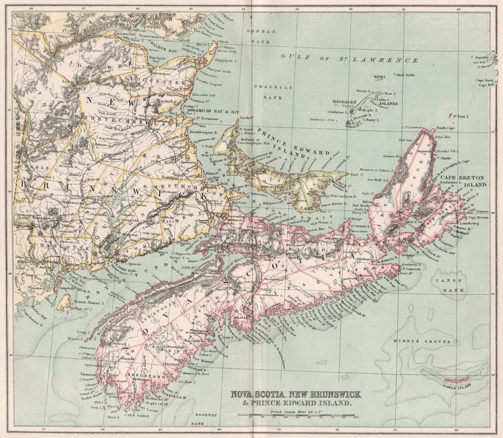 Nova Scotia, New Brunswick & Prince Edward Island. Canada. BARTHOLOMEW 1886 map