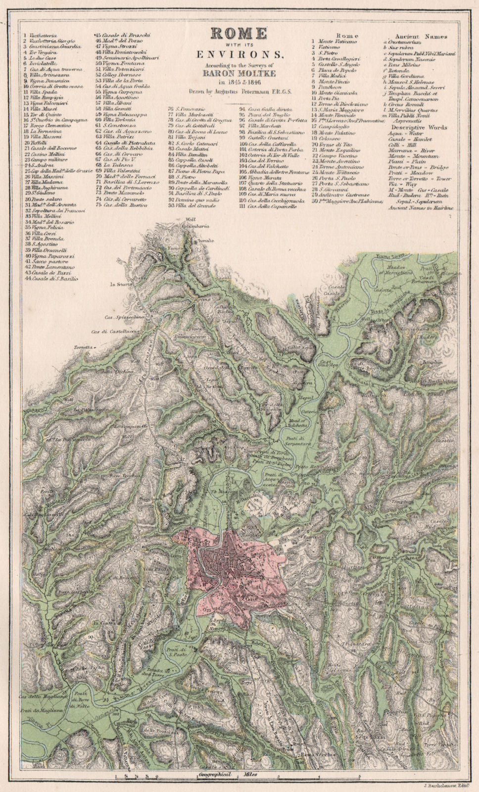 Rome & environs, according surveys of Baron Moltke 1845-46. PETERMANN 1886 map