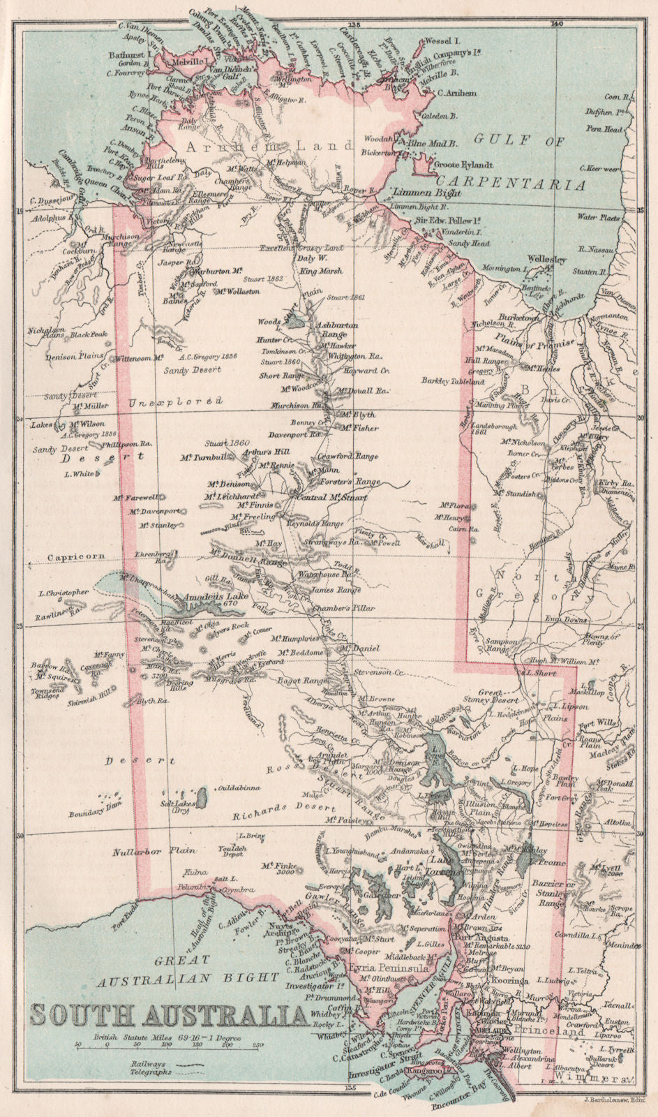 South Australia including Northern Territory. State map. BARTHOLOMEW 1886