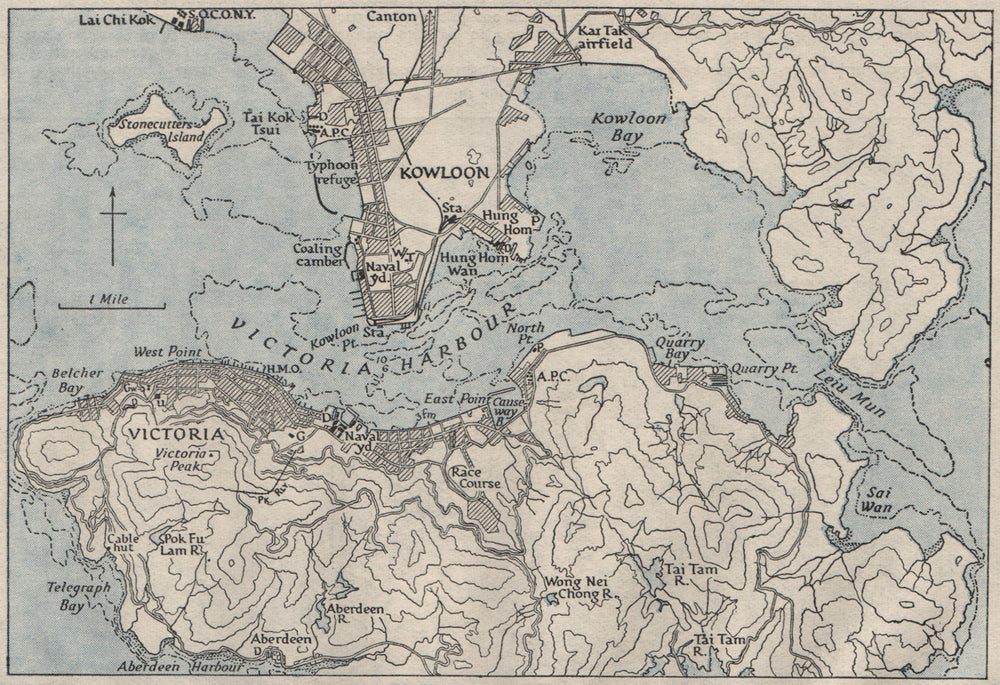 VICTORIA HARBOUR, Hong Kong. China. WW2 ROYAL NAVY INTELLIGENCE MAP 1945