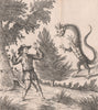 'Man and Monster'. Dragon lizard cat 1867 old antique vintage print picture