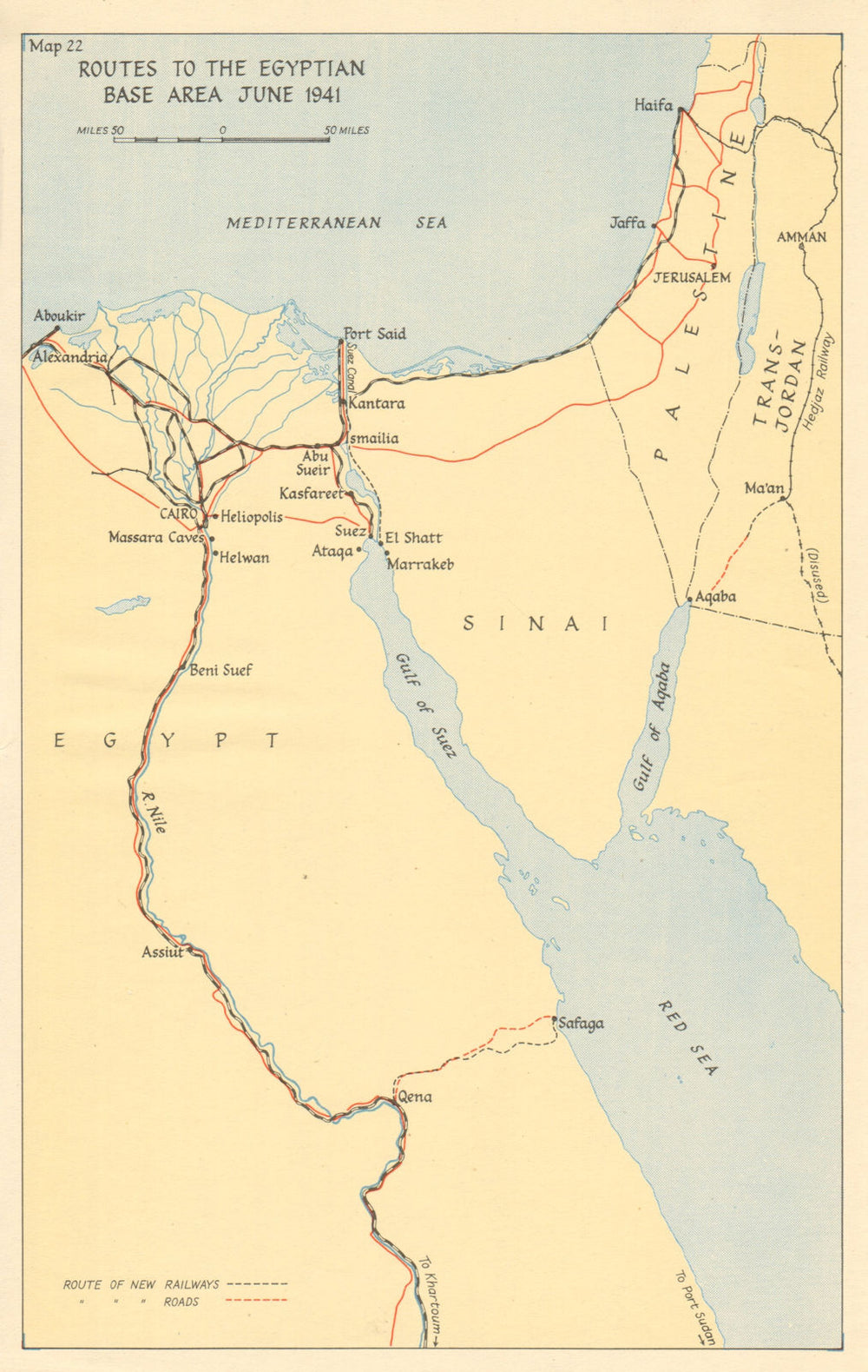 WW2 NORTH AFRICAN CAMPAIGN. Routes to the Egyptian Base Area, June 1941 1956 map