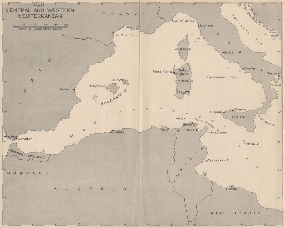 WW2 NORTH AFRICAN CAMPAIGN 1941. Central and Western Mediterranean 1956 map