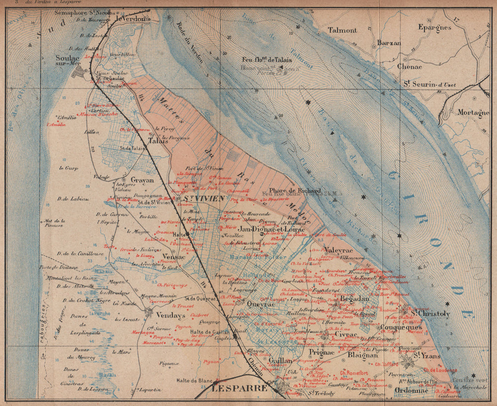 BORDEAUX WINE MAP. Carte vinicole. Médoc St Vivien chateaux. COCKS & FERET 1908
