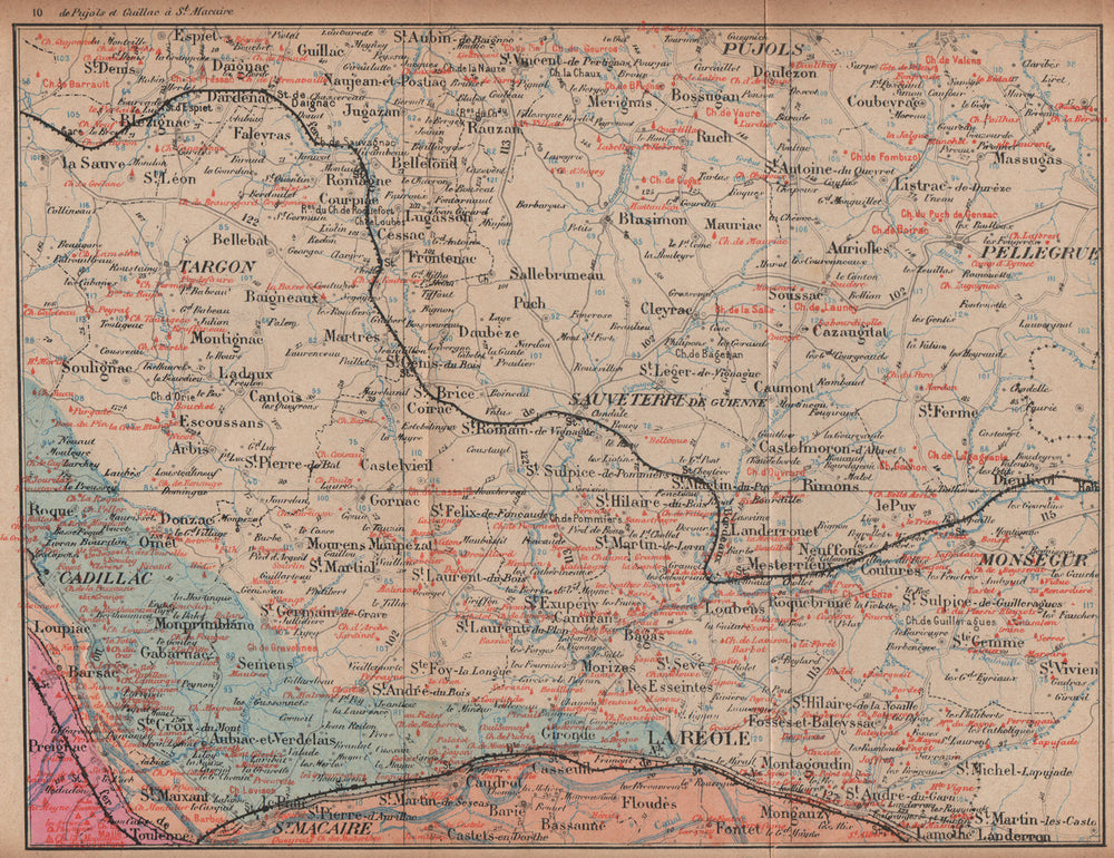 BORDEAUX WINE MAP Carte vinicole. Entre-deux-mers chateaux. COCKS & FERET 1908