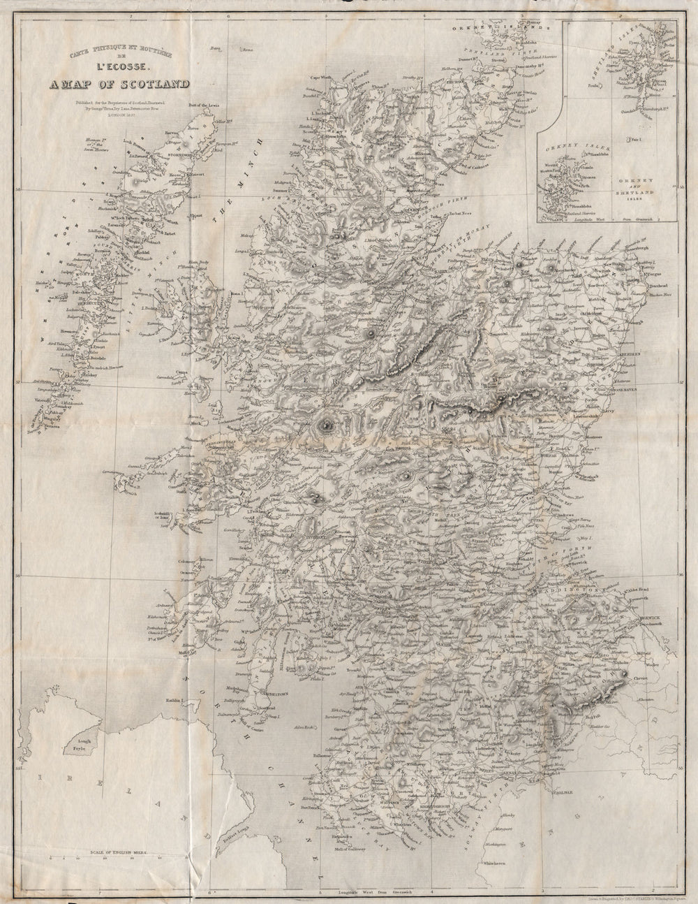 Carte Physique et Routière de l'Ecosse. A map of Scotland. STARLING 1838