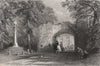Market cross and Palace Gate, Scone. Perthshire. Scotland. ALLOM 1838 print
