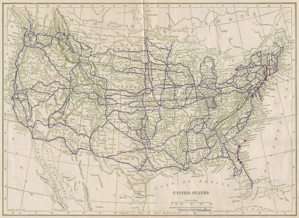 United States Highways. POATES 1925 old vintage map plan chart