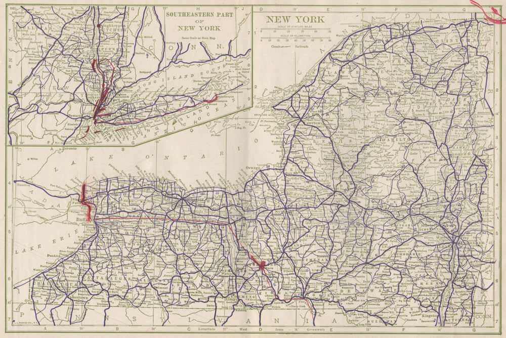 New York state State Highways. POATES 1925 old vintage map plan chart