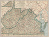 Virginia and West Virginia state map showing railroads. POATES 1925 old
