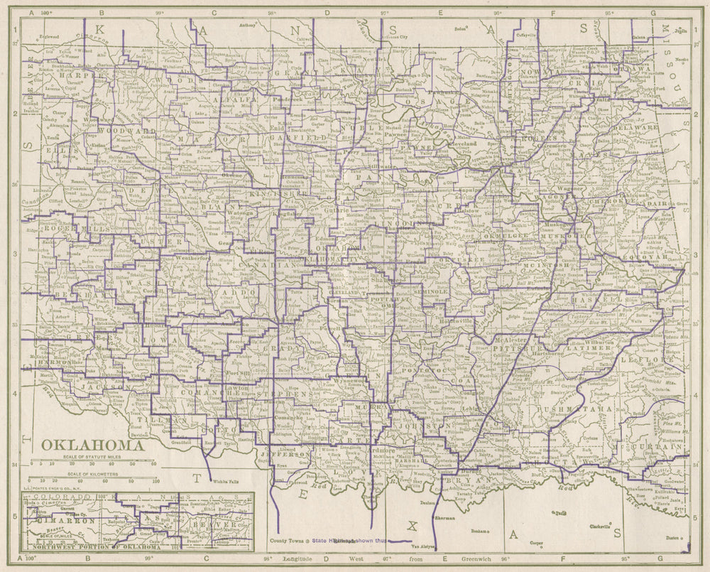 Oklahoma State Highways. POATES 1925 old vintage map plan chart